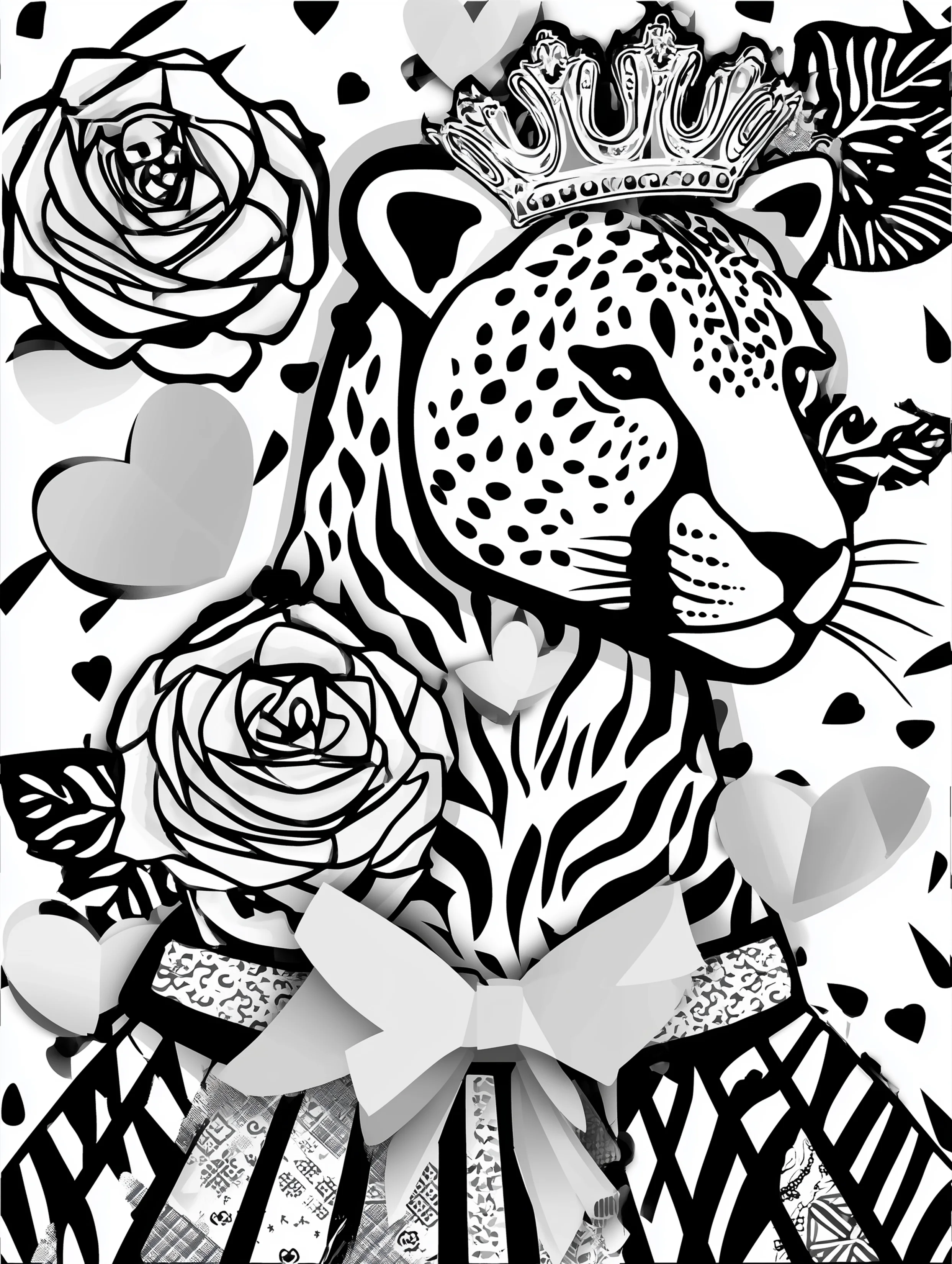Free cheetah printable coloring page featuring a cheetah wearing a crown